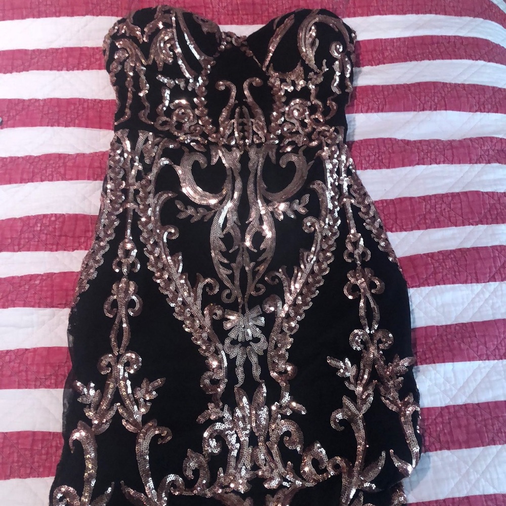 Rose Gold and Black Prom Dress
